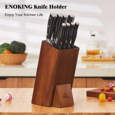 ENOKING Universal Knife Block Without Knives, Acacia Wood Countertop Butcher Block Knife Holder and Organizer with Bristles for Kitchen Knife Storage