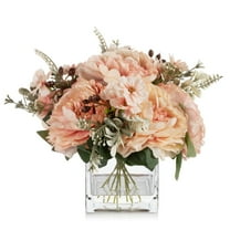 ENOVA FLORAL Artificial Flower Arrangement with Vase,Mixed Artificial Silk Peony Flower in Vase for Decoration Home Office, Wedding Centerpiece