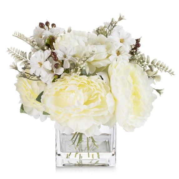 ENOVA FLORAL Artificial Flower Arrangement with Vase,Mixed Artificial Silk Peony Flower in Vase for Decoration Home Office, Wedding Centerpiece
