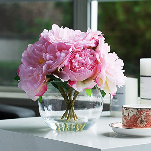 ENOVA FLORAL Artificial Peony Flower with Vase, Fake Flowers ...