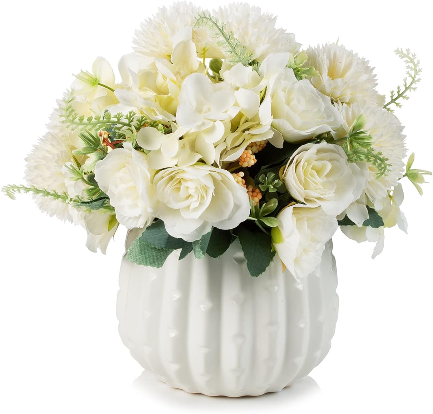ENOVA FLORAL Potted Artificial Silk Rose Flowers in Ceramic Pot, Faux ...