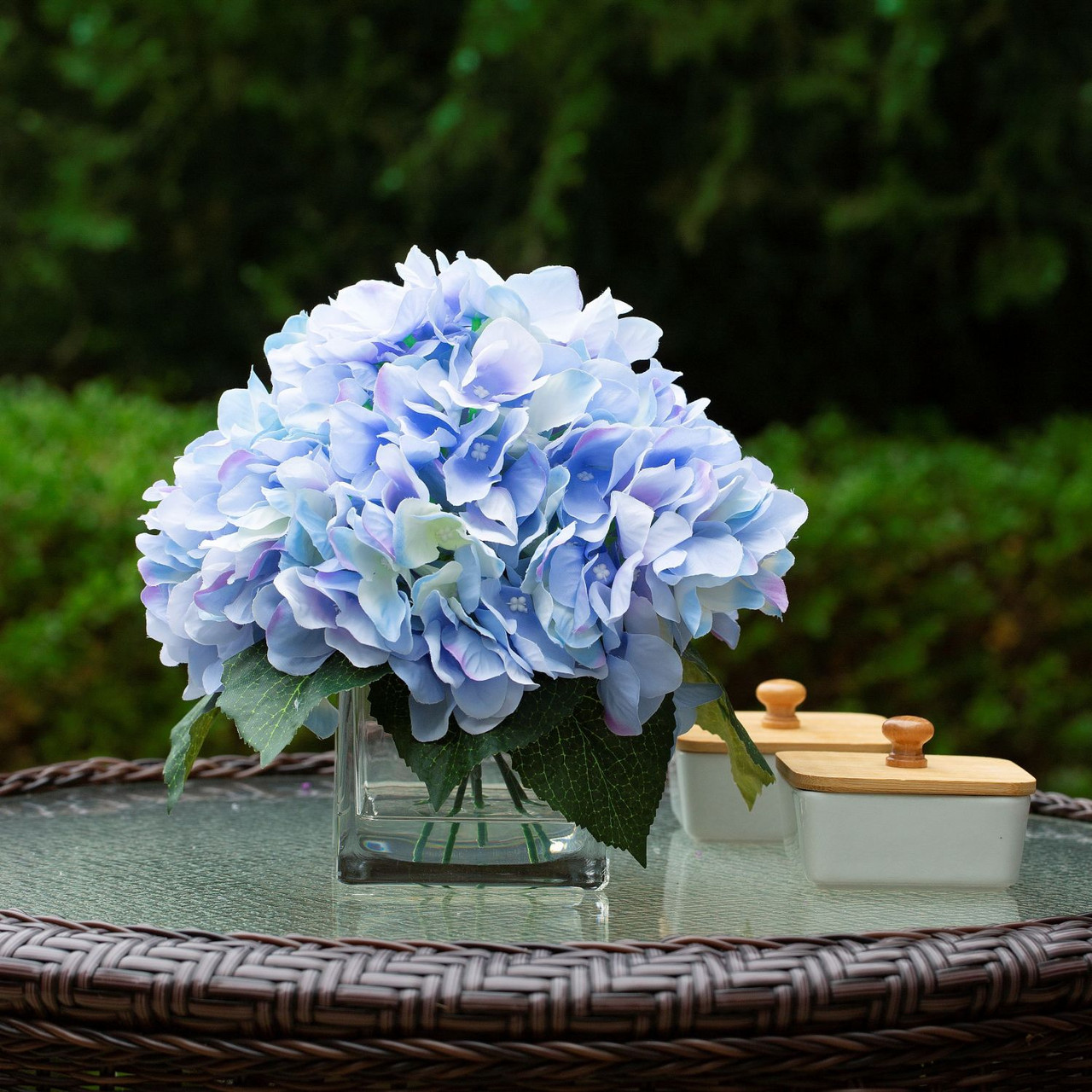 ENOVA FLORAL Silk Hydrangea Artificial Flowers in Vase with Faux Water ...