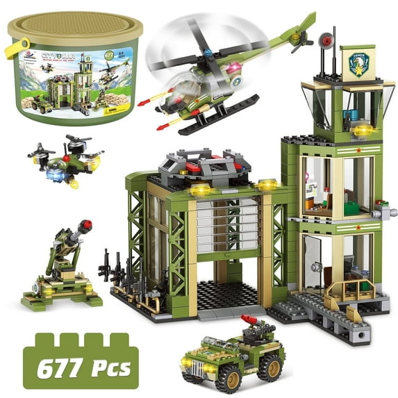 ENP City Building Set, 677 Pcs Army Military Building Block Kit for Kids, Army Rescue Tower Building Toys, Gift for Boy Girls 6-12, Green