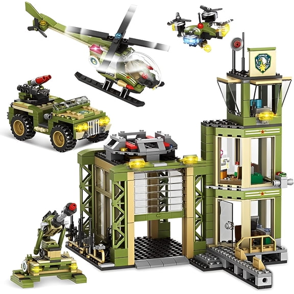 ENP City Building Set, 677 Pcs Army Military Building Block Kit for Kids, Army Rescue Tower Building Toys, Gift for Boy Girls 6-12, Green