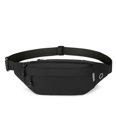 ENQIZ Large Crossbody Fanny Pack - 2-Zipper Pocket Waist Bag with Reflective Strip & Key Hook, Adjustable 20"-50" Belt for Running, Travel, Festival (Fits Phones/Passport/Water Bottle)