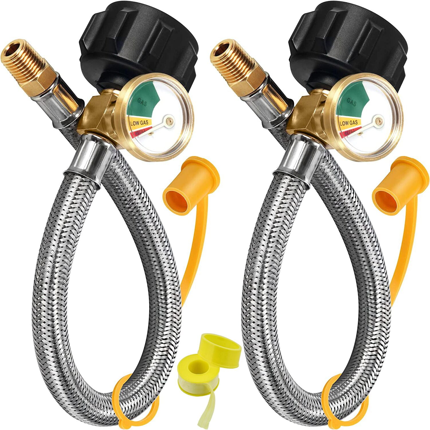 ENROSLU 2 Pack RV Propane Hose with Gauge for Camper, 15 Inch Braided