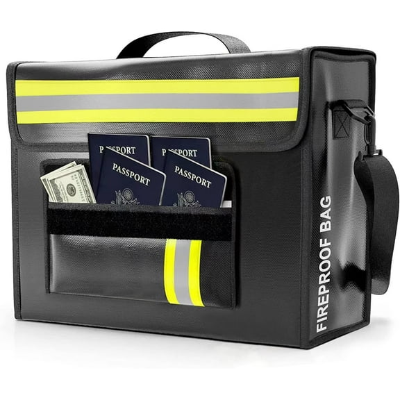 ENROSLU Fireproof and Waterproof Document Bag,43 x 30 x 13 cm with Wallet Protection - Reflective to Find You Quickly at Night - Protects Important Documents and Valuables from Fire and Water