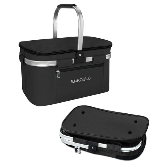 ENROSLU Insulated Cooler Bag Picnic Basket, Foldable Insulated Basket,Premium Folding Basket, Leakproof Collapsible Portable Cooler