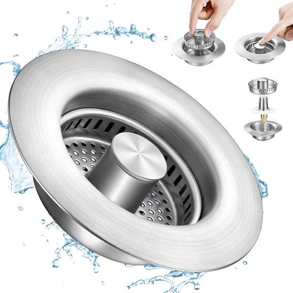 ENRUNEST Upgraded 3 in 1 Kitchen Sink Drain Strainer & Kitchen Sink Stopper,Stainless Steel Basket,Anti-Clogging,100% Rust-Proof,High Durability with Brass Core,Fit 3-1/2",Chrome