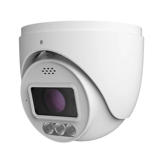 ENS Titanium IP-5IRD4C25-28-PA 4MP AI Turret Security Camera, 2.8-12mm Motorized Zoom, Red Blue Strobe Deterrence, Two-Way Audio, Face Detection, PoE IP66