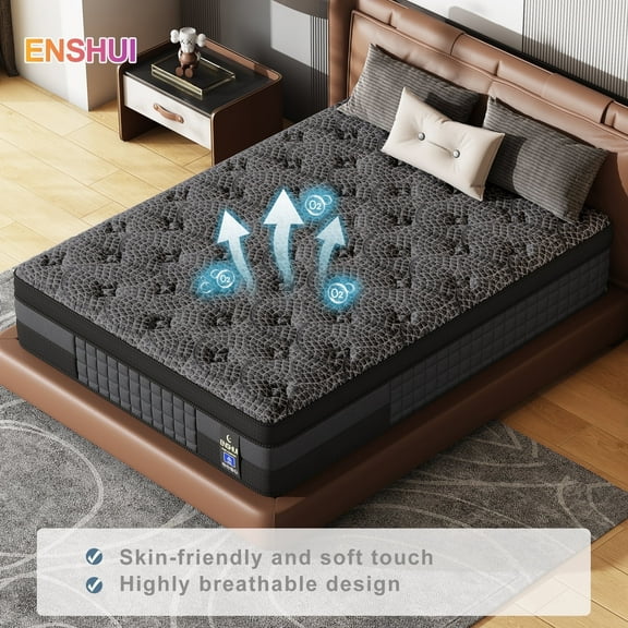 ENSHUI 12-inch Gel Memory Foam Queen Mattress - Cooling Sleep & Pressure Relief, Medium-Firm with Motion Isolation for Blissful Rest