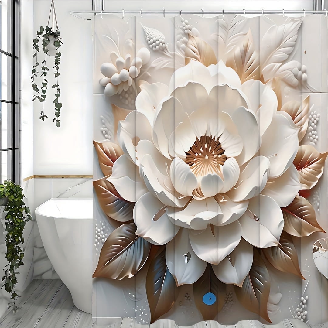 ENSHUI 3D Floral Shower Curtain Set, Waterproof Polyester Shower ...