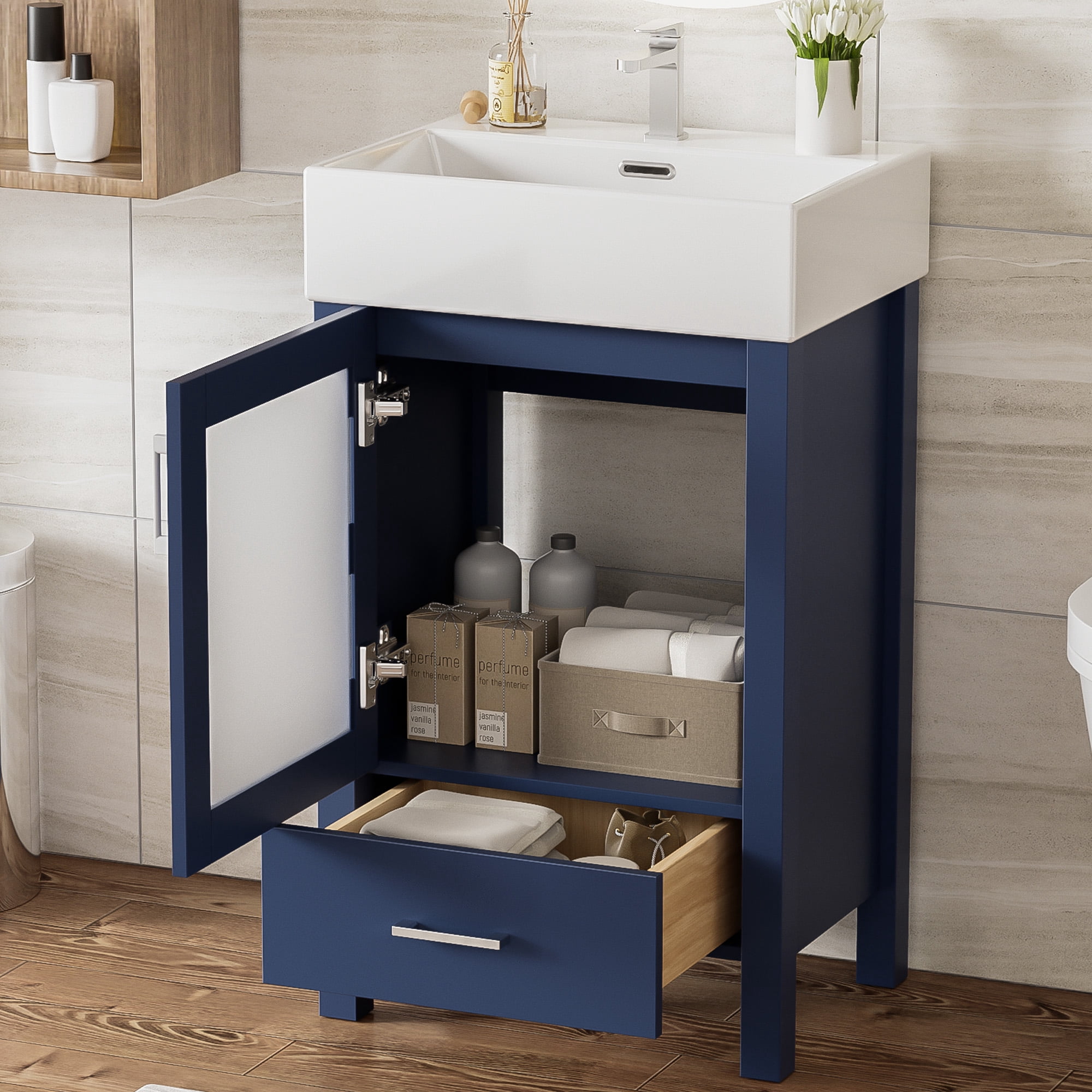 ENSHUI 20-Inch Bathroom Vanity With Ceramic Sink & Ample Storage, Ideal