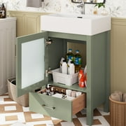 ENSHUI 20-Inch Bathroom Vanity With Ceramic Sink & Ample Storage for Small Bathrooms, Green