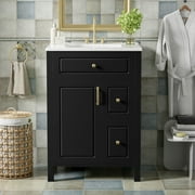 ENSHUI 24-Inch Bathroom Vanity with Ceramic Sink, 1 Soft Close Door, 2 Soft Close Drawers, Black