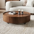 thumbnail image 1 of ENSHUI Minimalist Mid-Century Solid Wood Coffee Table with Storage Drawers, Walnut, 1 of 8