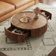 thumbnail image 1 of "ENSHUI Mid-Century Walnut Round Coffee Table with Storage Drawers and Non-Slip Feet, 35.4""", 1 of 11