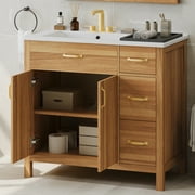 ENSHUI 36" Modern Solid Wood Floor Standing Bathroom Vanity with Ceramic Sink