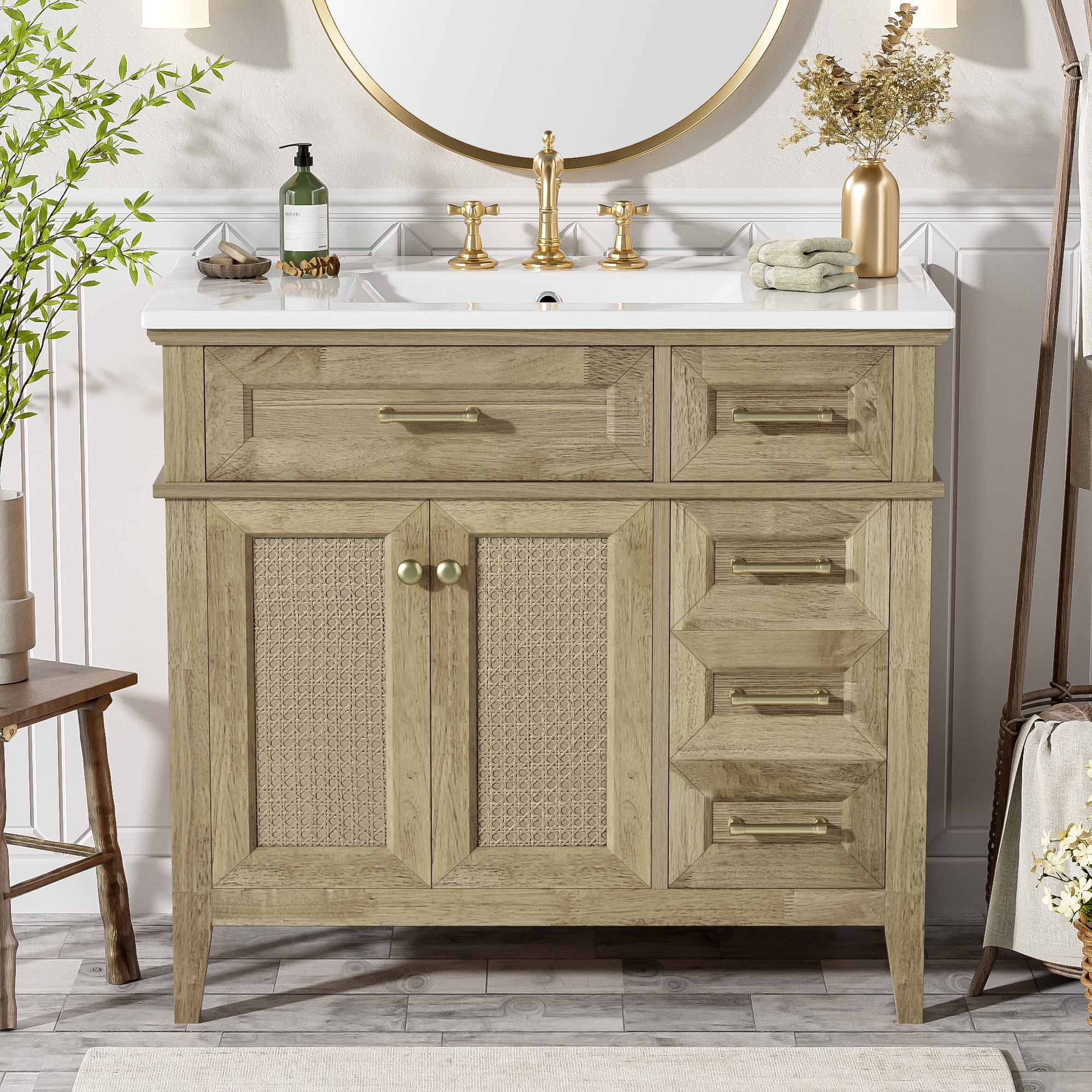 ENSHUI 36" Bathroom Vanity with Sink, Solid Wood Floor Standing ...