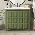 thumbnail image 1 of ENSHUI 36" Vintage Bathroom Vanity Combo with Ceramic Sink, 2 Soft-Close Doors, Solid Wood Cabinet, Olive Green, 1 of 12