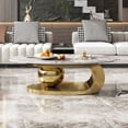 thumbnail image 1 of ENSHUI 49.2" Oval Marble Coffee Table with Gold Metal Base, 1 of 9
