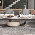 thumbnail image 1 of ENSHUI 55" Modern Oval Stone Coffee Table with Abstract Metal Base and Drawer, Gray, 1 of 16