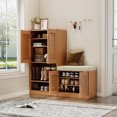 thumbnail image 1 of ENSHUI Shoe Storage Cabinet with Cushion, Freestanding Shoe Rack Storage Organizer Bench for Hallway Entryway Bedroom, Oak, 47.24"*14.37"*47.24", 1 of 15