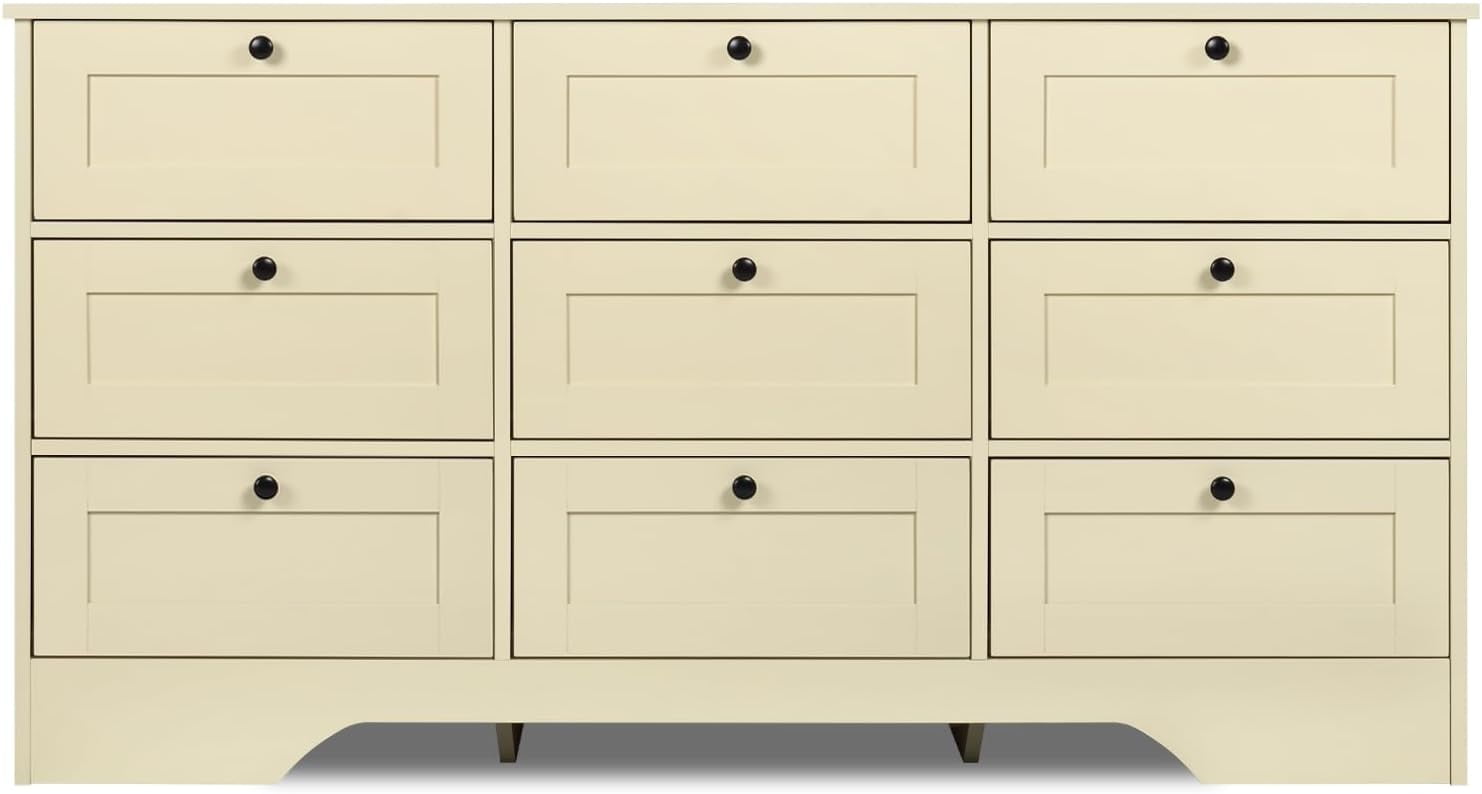 ENSTVER Dresser with 9 Drawers, Modern Wide Dresser for Bedroom, Wood ...