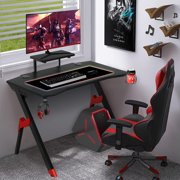 ENSTVER Gaming Desk with Monitor Stand, Gaming Table with Monitor Stand, 42 inch Home Office Computer Desk with Cup Holder and Headphone Hook, Black