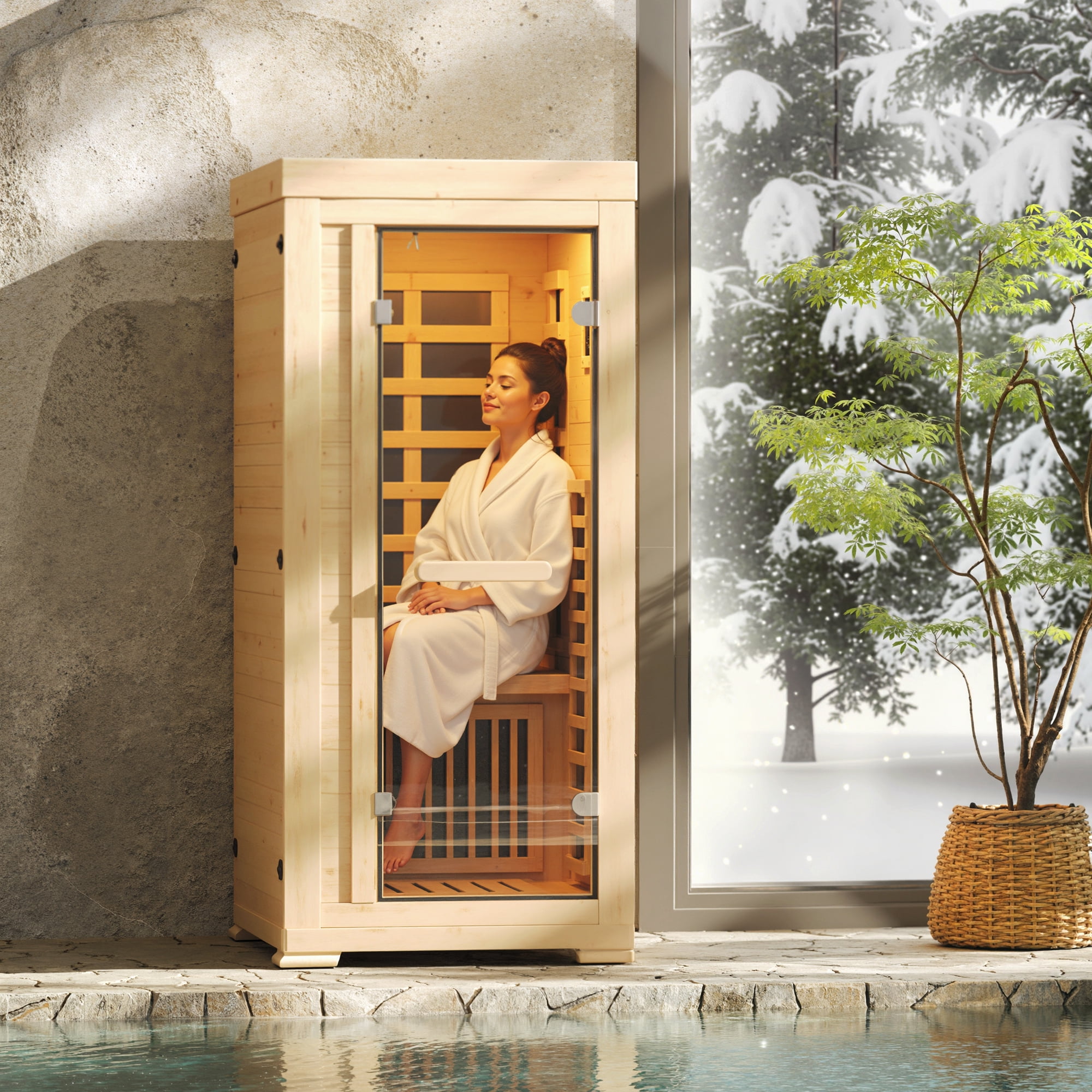 ENSTVER Infrared Sauna at Home 1-2 Person with 7 Color Full Spectrum, Low EMF 1745W Fast Heating Canadian Hemlock Wood Sauna, Indoor Dry Sauna with Music Speakers for Home, Gym (3Lx3.3Wx6.3H Ft)