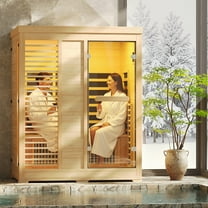 ENSTVER Infrared Sauna at home 2-3 Person with 7 Color Full Spectrum, Low EMF 2250W Fast Heating Canadian Hemlock Wood Sauna, Indoor Dry Sauna with Music Speakers For Home, Gym (5Lx3.6Wx6.3H Ft)