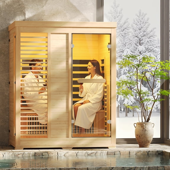 ENSTVER Infrared Sauna at home 2-3 Person with 7 Color Full Spectrum, Low EMF 2250W Fast Heating Canadian Hemlock Wood Sauna, Indoor Dry Sauna with Music Speakers For Home, Gym (5Lx3.6Wx6.3H Ft)