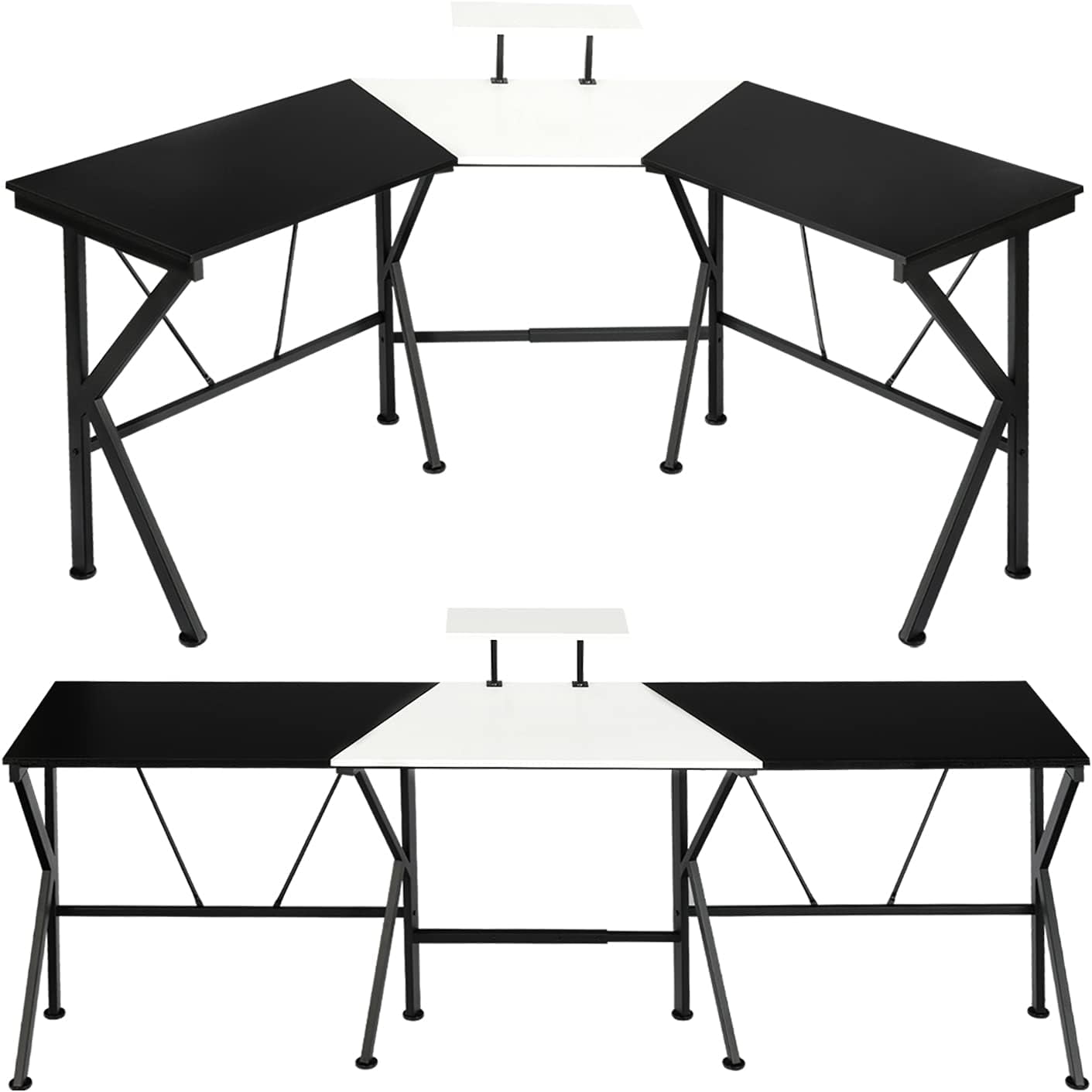 ENSTVER L Shaped Corner Desk Modern Home Office Desk (Black