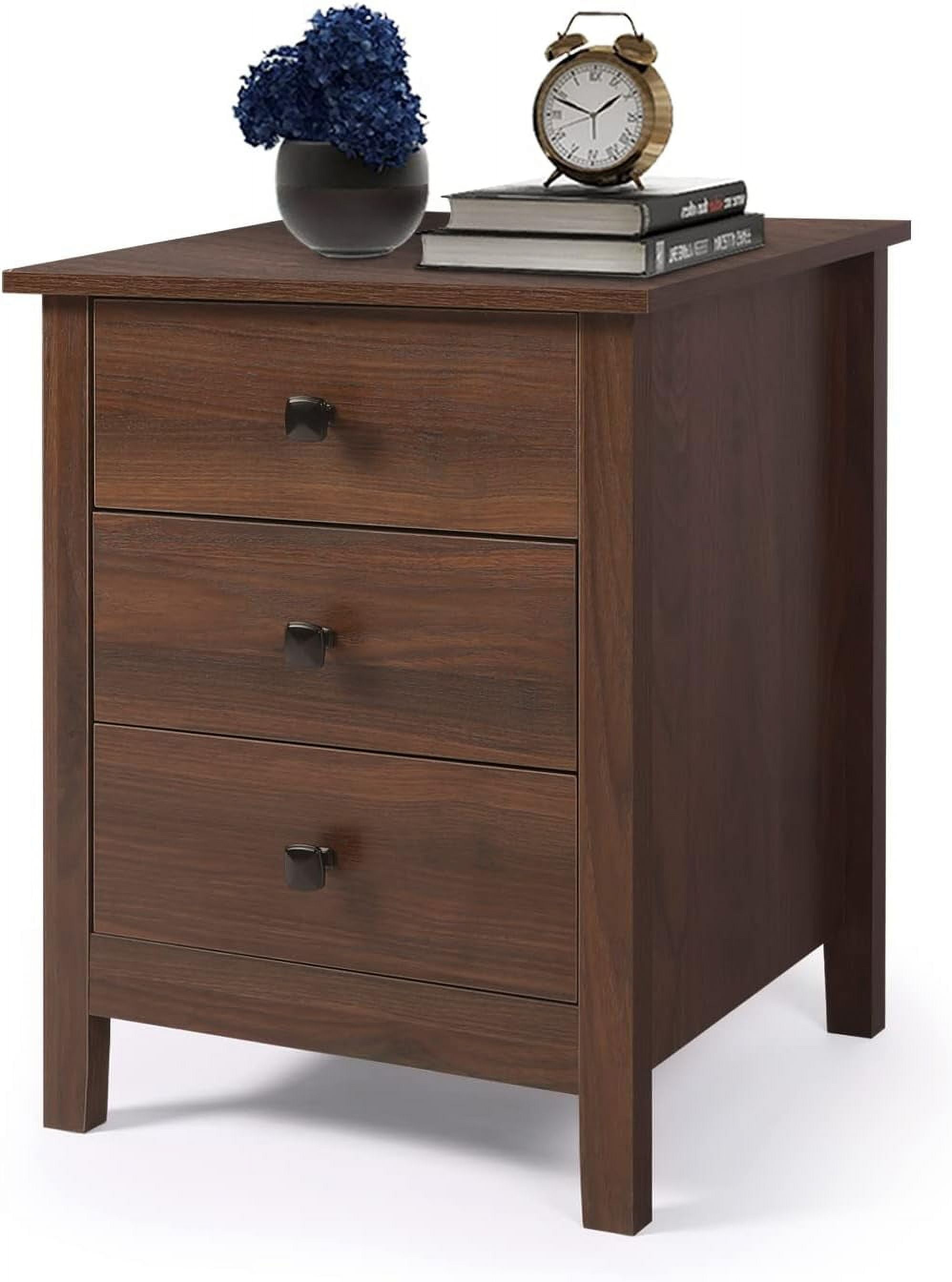 ENSTVER Natural Wood Nightstand for Bedroom - Bedside Table with Drawers, Farmhouse Style ...