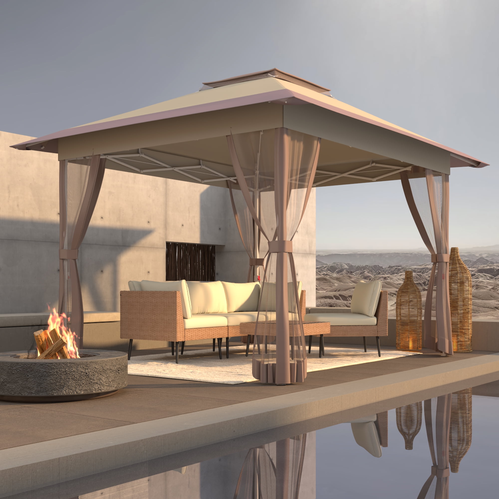 ENSTVER Pop Up Gazebo 12x12 with Mosquito Netting, Central Lock