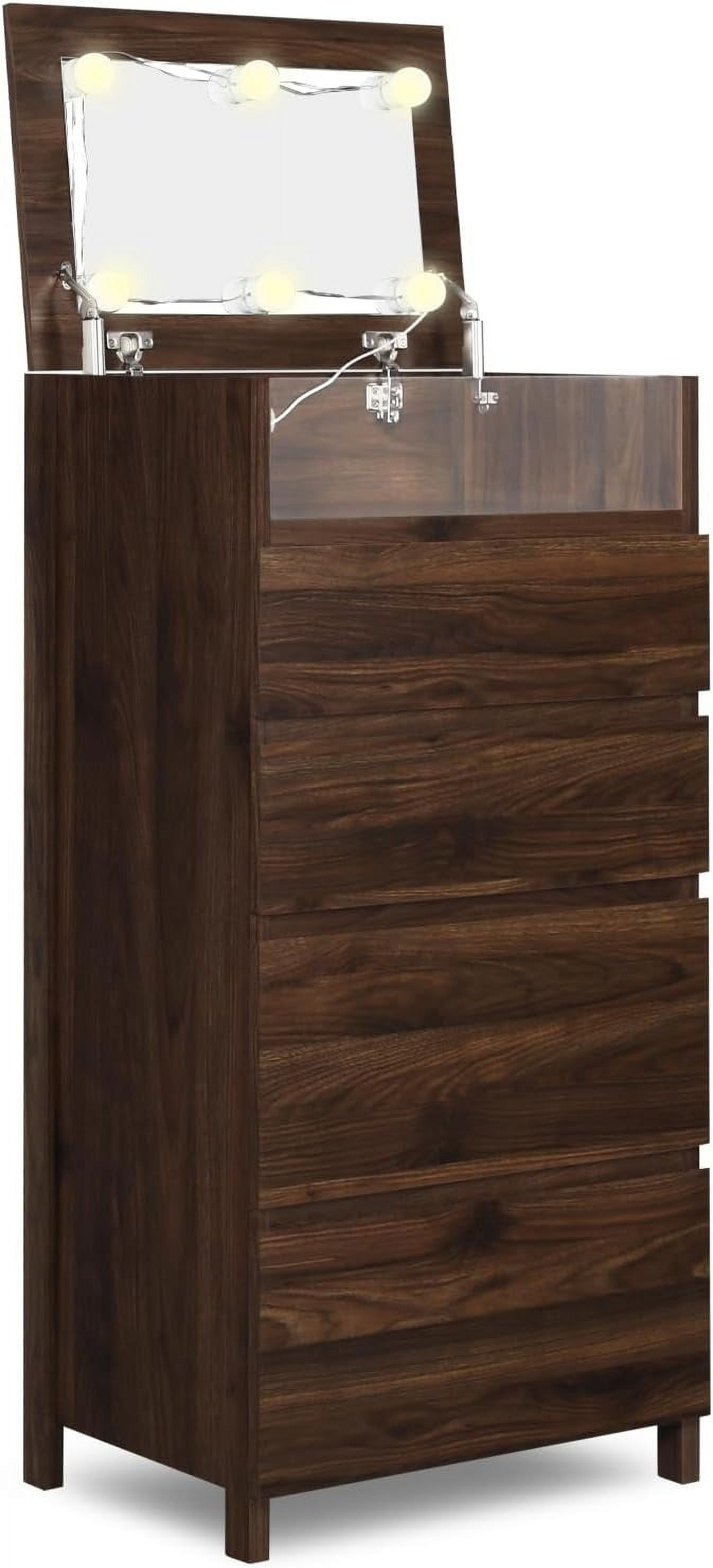 ENSTVER Tall Dresser with Vanity Mirror & LED Lights, Bedroom Drawer