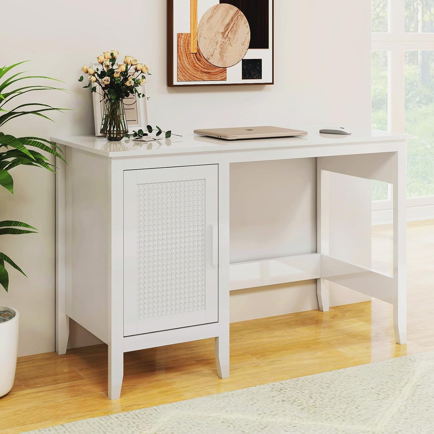 ENSTVER White Computer Desk with Storage, 47 Inch Home Office Writing ...