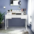 ENSTVER White Writing Desk with Detachable Hutch& 5 Drawers, Modern