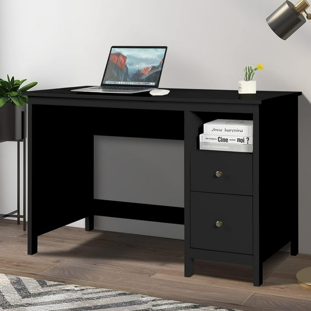 ENSTVER Writing Desk with Storage 47.2” Black Modern Wood Home