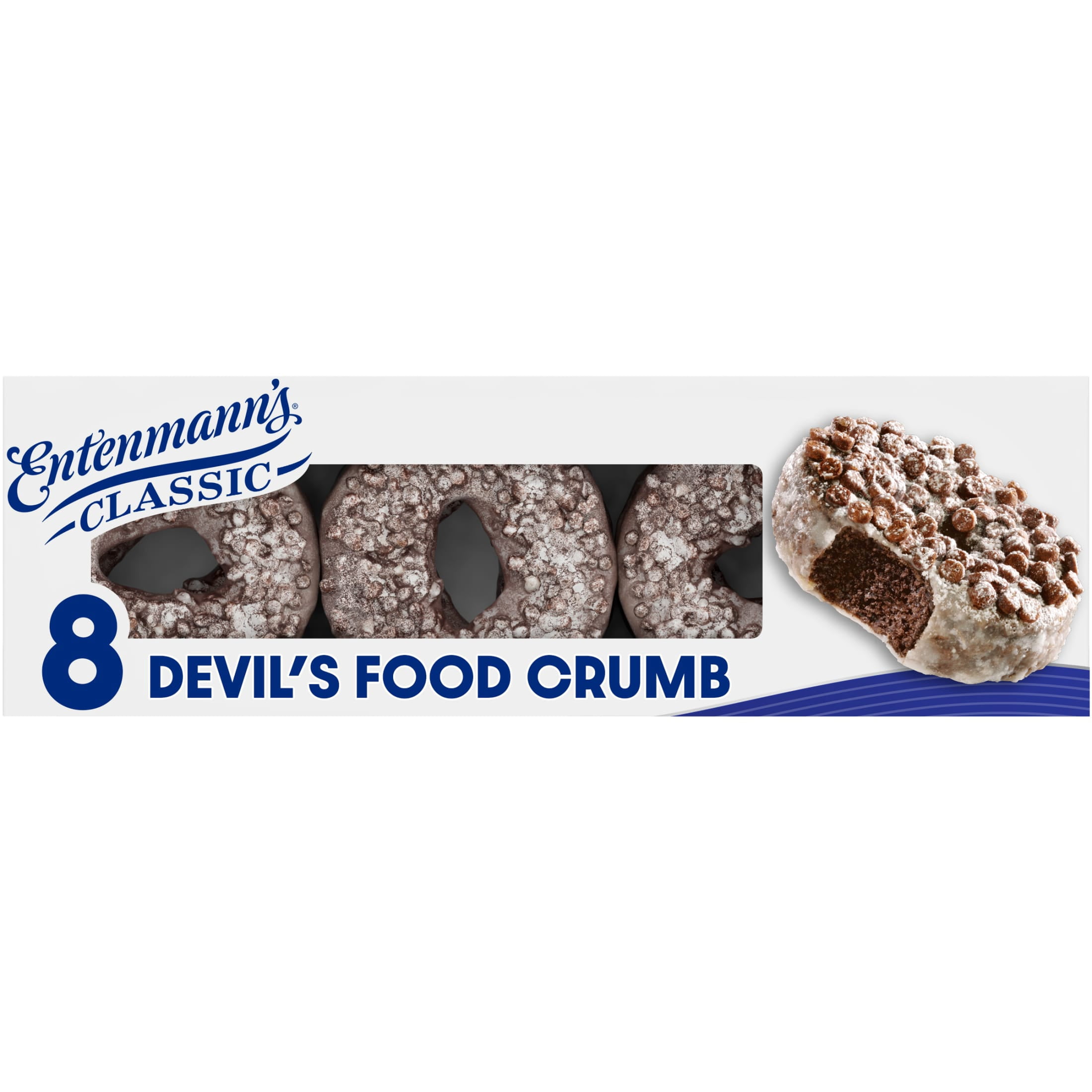 Entenmann's Devil's Food Crumb Donuts, 8 count, Chocolate Donuts, 16.5 oz Box