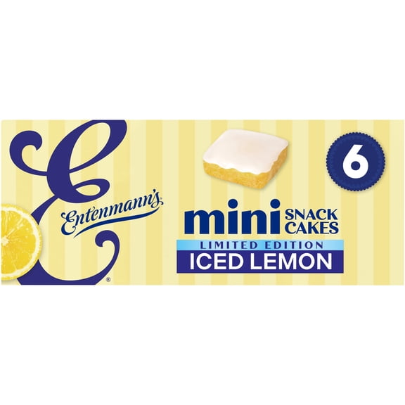 Entenmann's Iced Lemon Mini Snack Cakes, 6 packs, Kosher Lemon Iced Mini Cakes, 11 oz Multipack