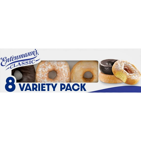 Entenmann's Classic Assorted Donuts, 8 count, Kosher Rick Frosted, Powdered, Glazed Doughnuts, 14.25 oz Variety Pack