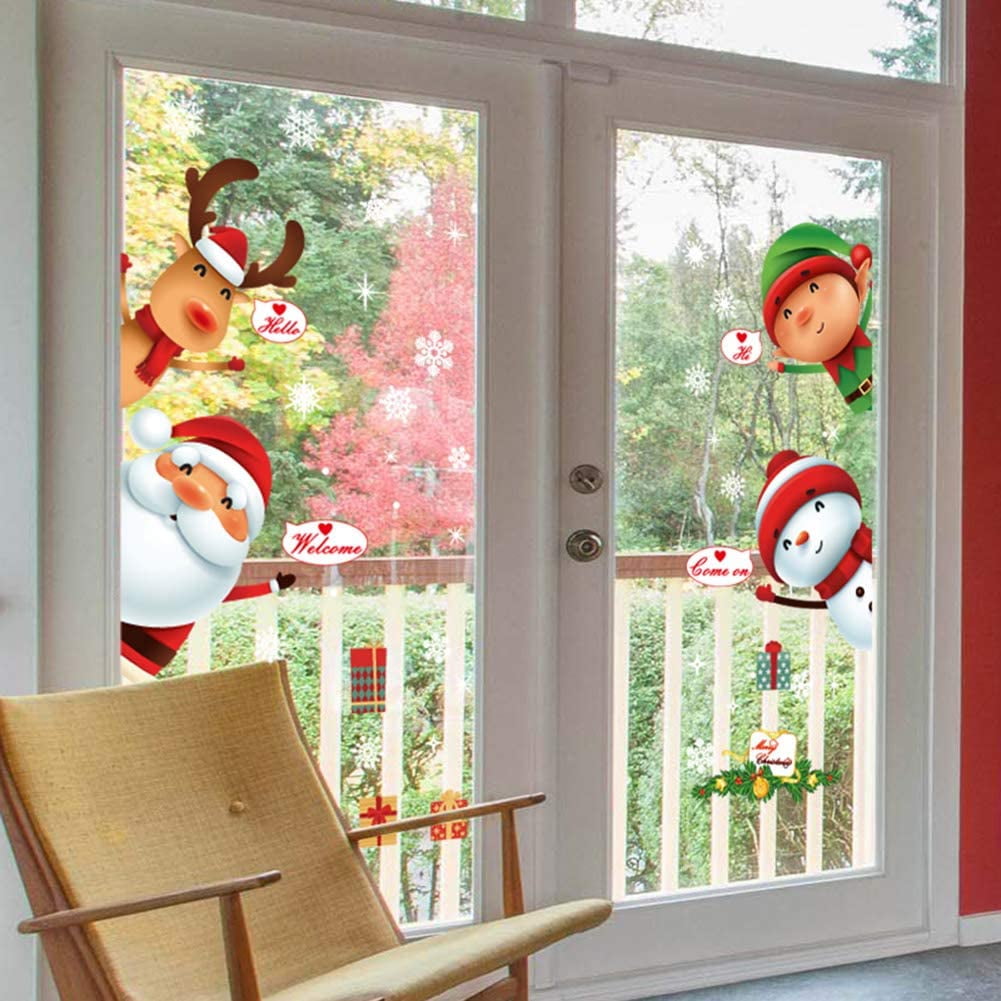 Christmas Santa Snowman Deer Vinyl Window Stickers