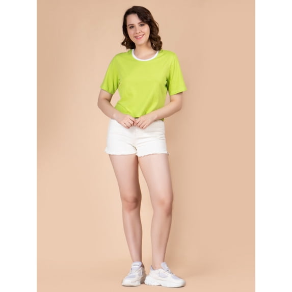 ENTELLUS Women’s Round-Neck, Crop Top T-Shirt, Neo Green