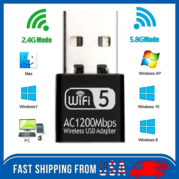 ENTERPRISES USA Wireless Lan USB PC WiFi Adapter Network 802.11AC 1200Mbps Dual Band 2.4G / 5G