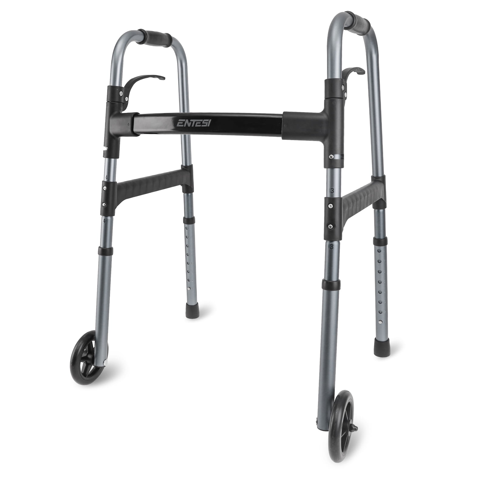 ENTESI Lightweight Foldable Walker for Seniors, Adjustable, Sturdy, 300 lbs Capacity, Grey