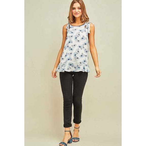 ENTRO Print Top Featuring a Ruffled Hem (Large)
