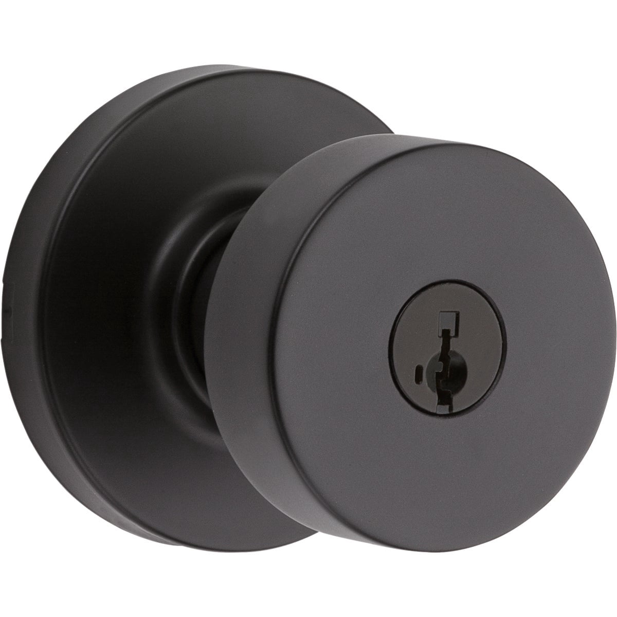 Kwikset Entry Door Knob Round Matte - Keyed Entry, Key Lock - Black — Residential Use, Standard Application