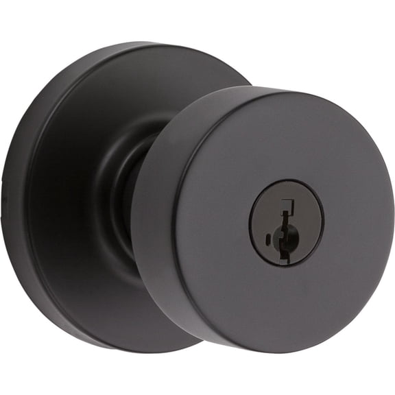 Kwikset Entry Door Knob Round Matte - Keyed Entry, Key Lock - Black Residential Use, Standard Application