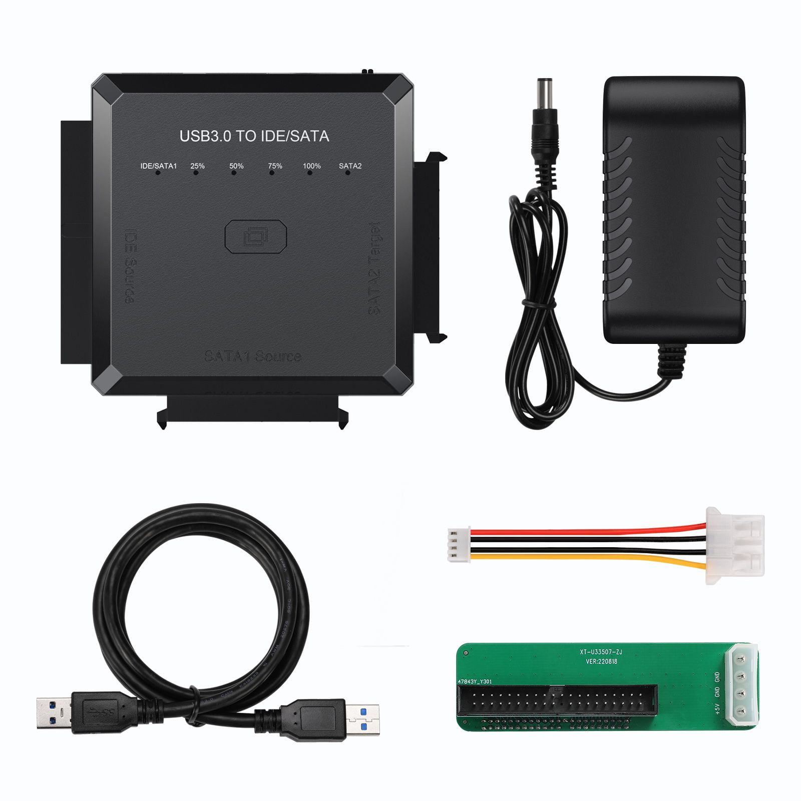 ENTSASMO Black SATA/IDE to USB 3.0 Adapter, Hard Drive Reader Adapter Ultra Recovery Converter for 2.5" 3.5" HDD/SSD, USB to SATA/IDE One Touch Clone with 12V Power Adapter